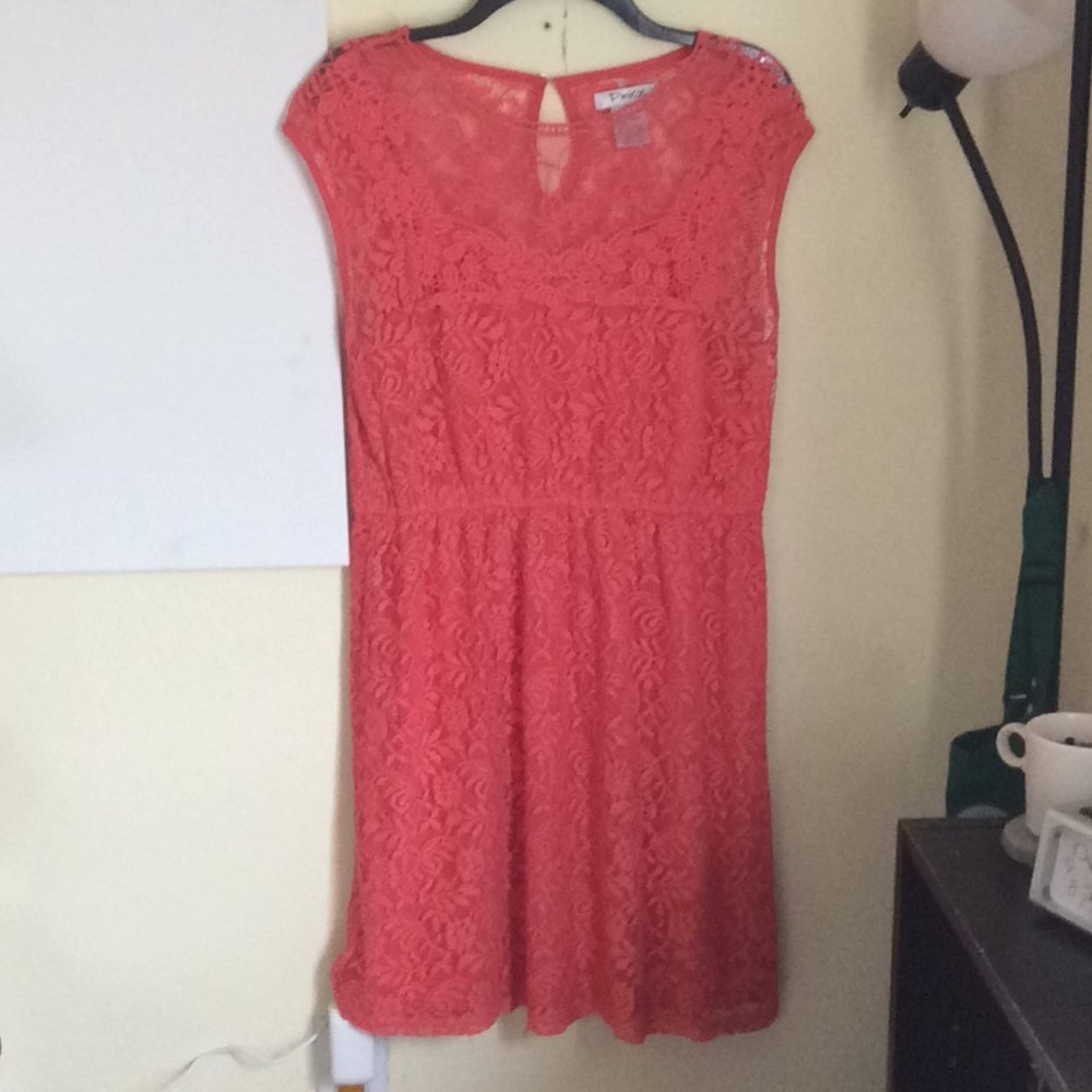 Coral pink lace short dress